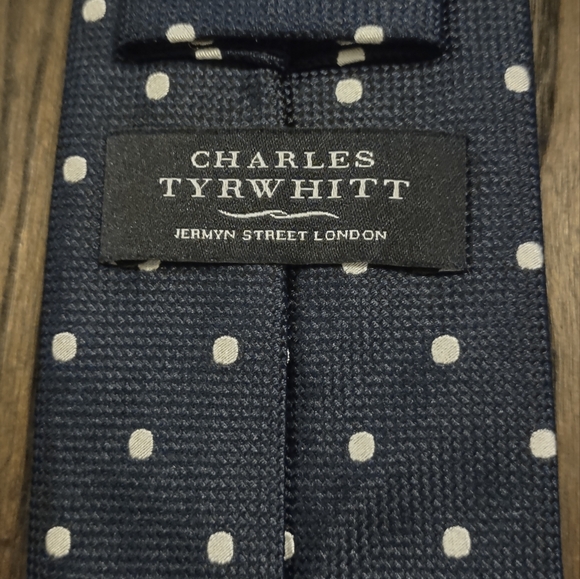 Charles Tyrwhitt Navy Blue Tie with white polka dots. - Picture 2 of 5